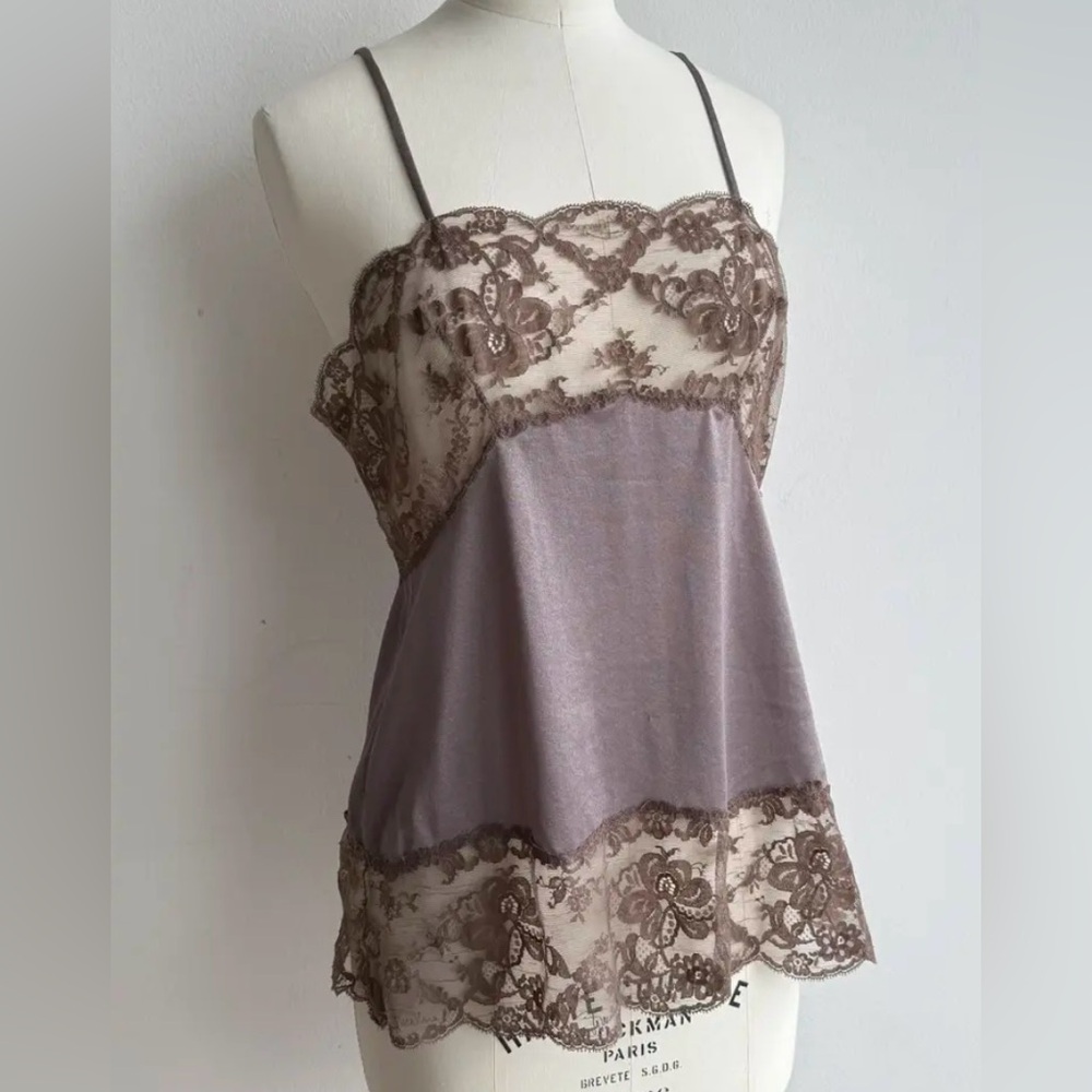 Designer Emilio Pucci Purple Taupe/Brown Floral Lace Cami